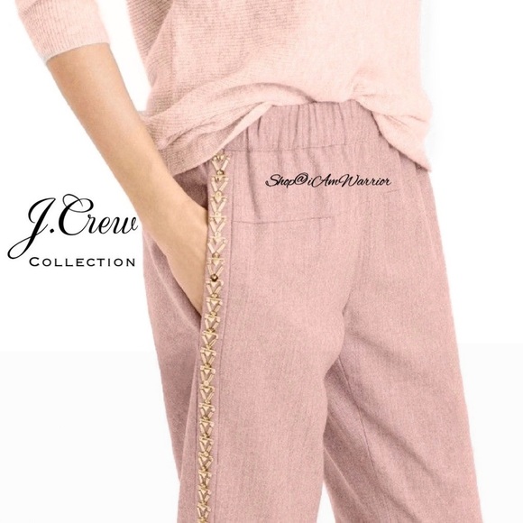 J.Crew Collection blush rose beaded tuxedo stripe pull-on wool pants - Picture 3 of 12